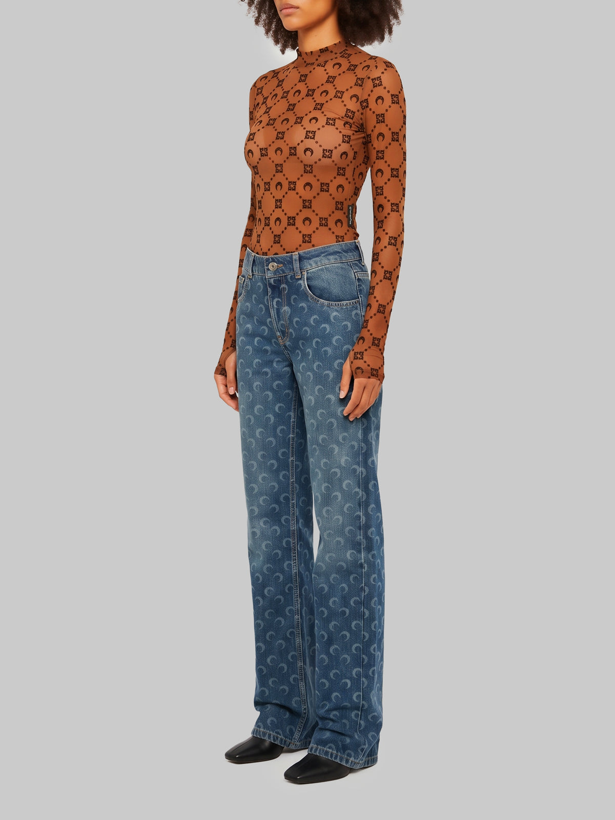 Moon laser dark blue wash denim straight jeans