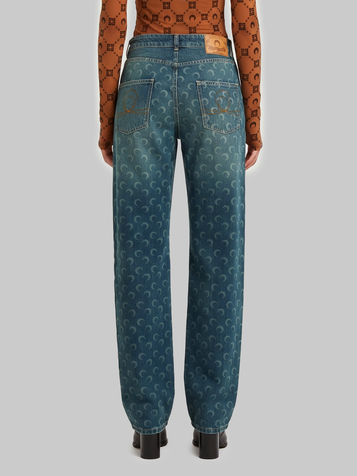 Moon laser dark blue wash denim straight jeans