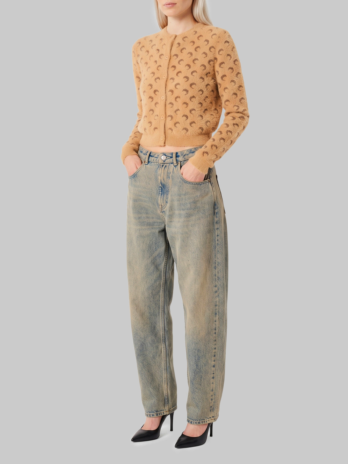 Fluffy Moon jacquard knit cardigan