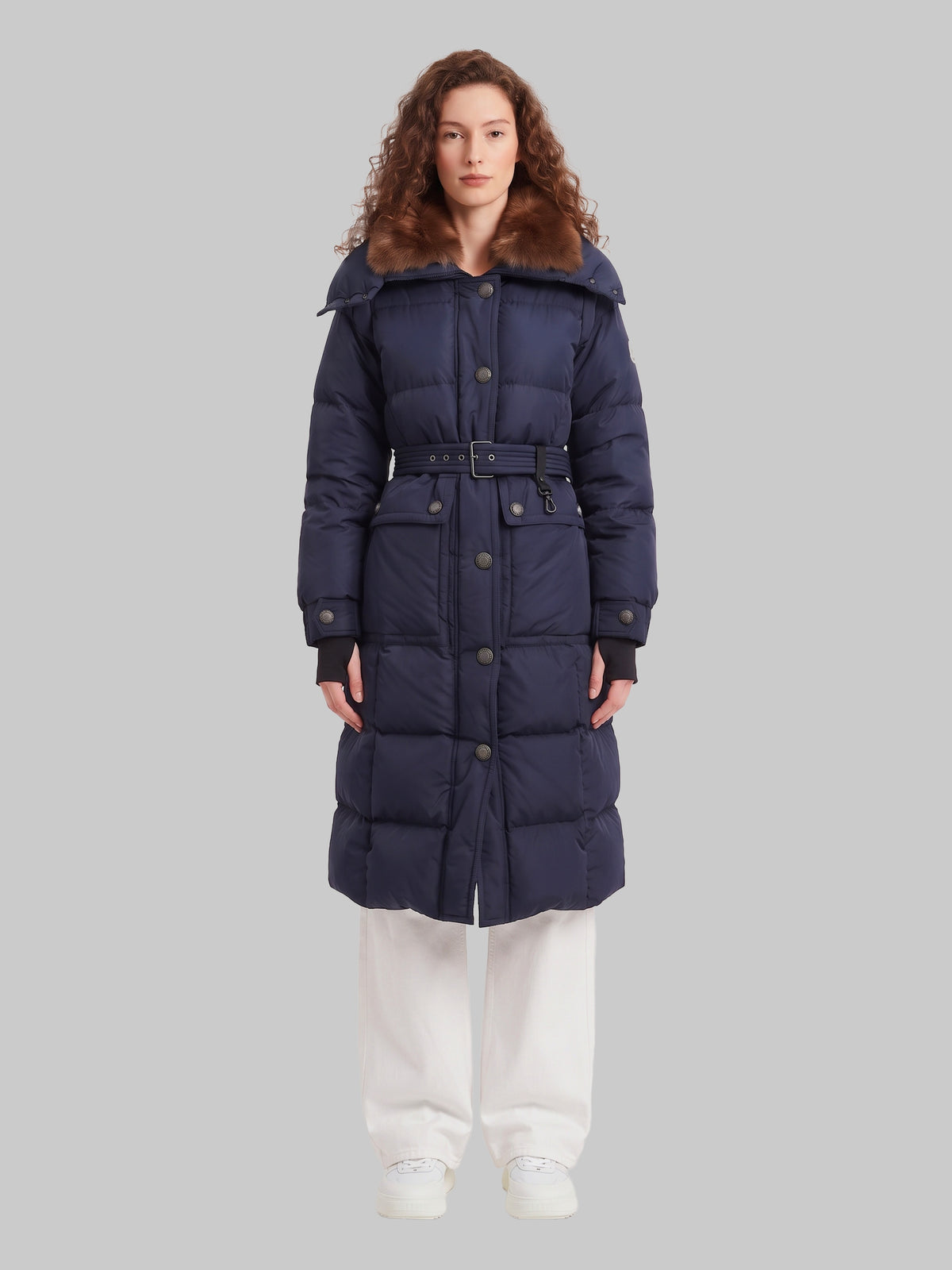 Gelissette long down jacket with shearling