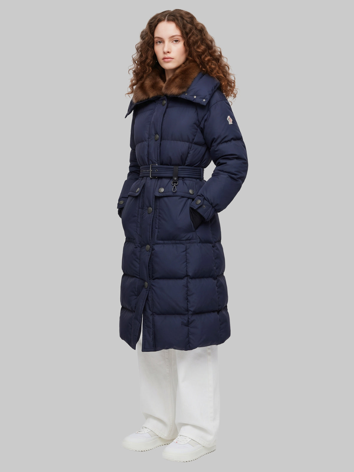 Gelissette long down jacket with shearling