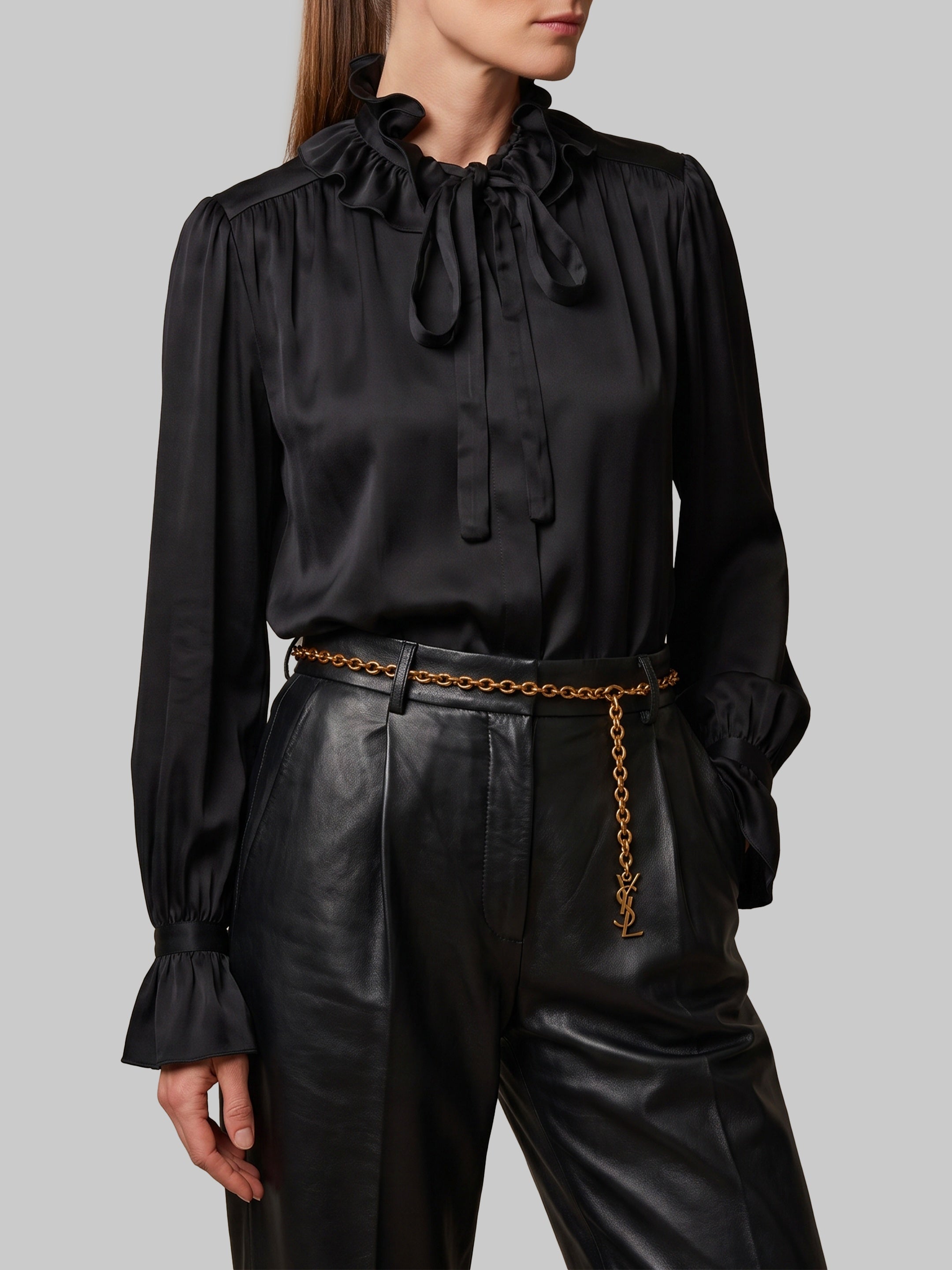 Black ruffled shirt