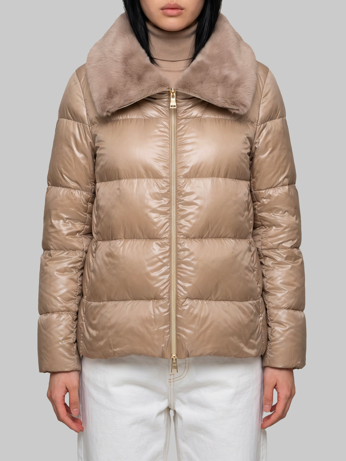 Ultralight nylon and fur collar jacket