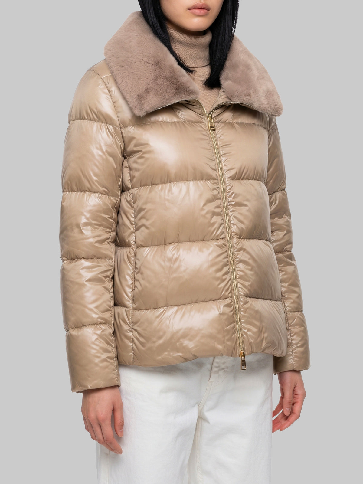 Ultralight nylon and fur collar jacket