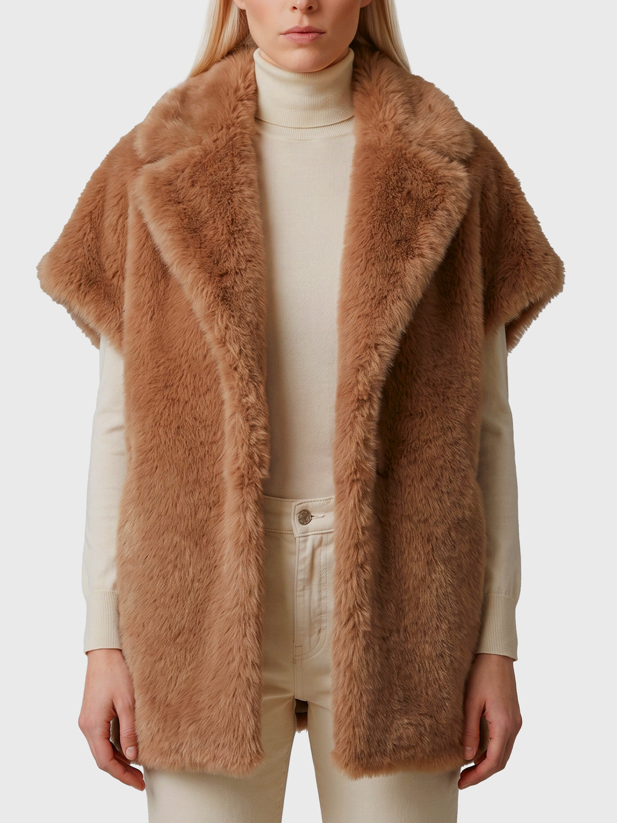 Long-hair fur-effect sleeveless vest