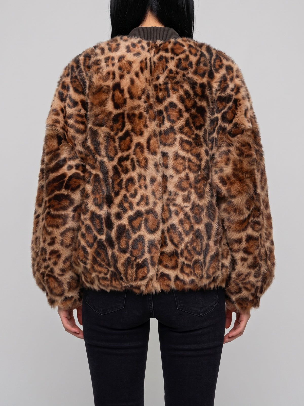 Reversible animal print bomber