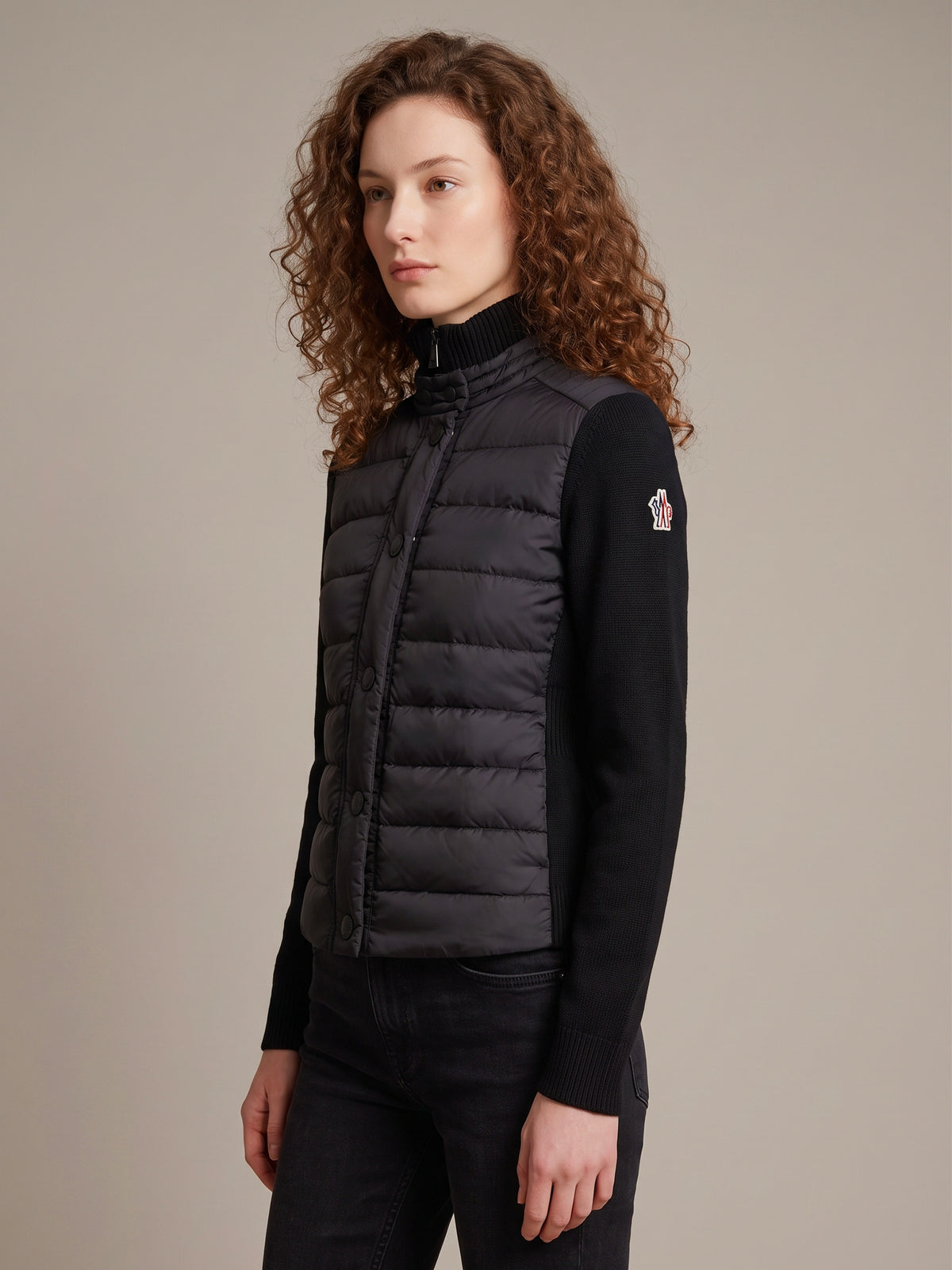 Padded wool-blend cardigan