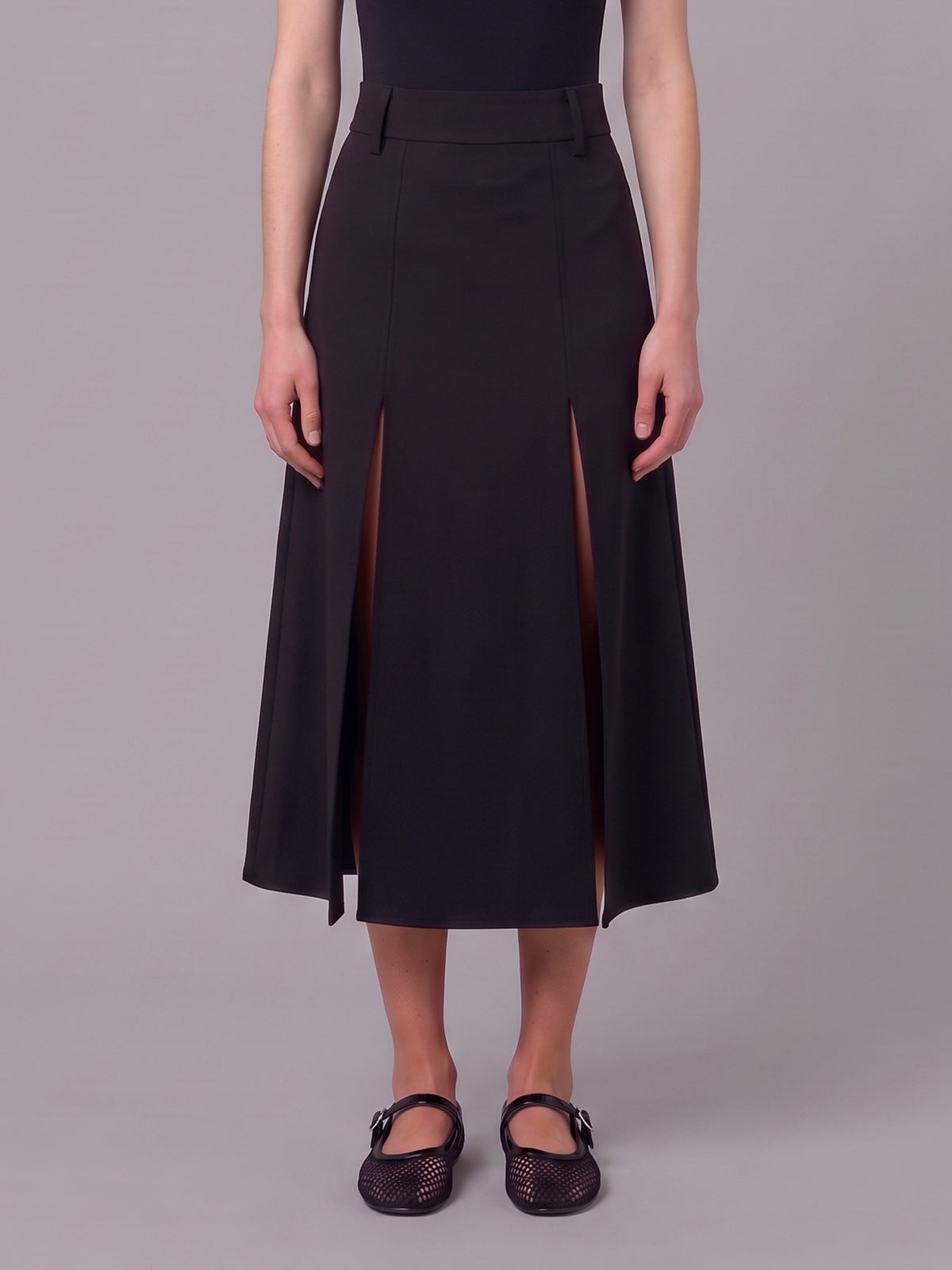 Midi panel skirt in double crepe