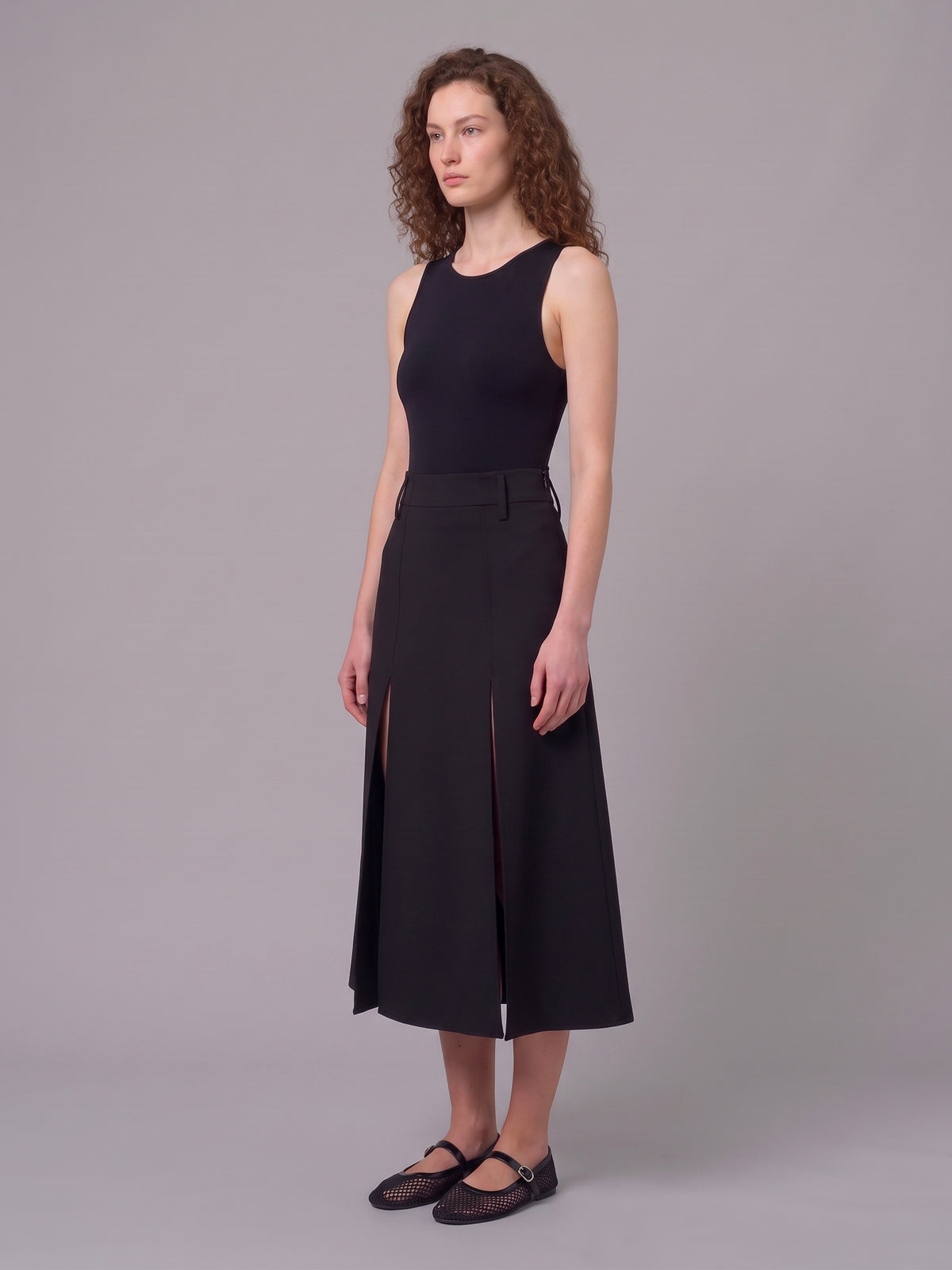 Midi panel skirt in double crepe