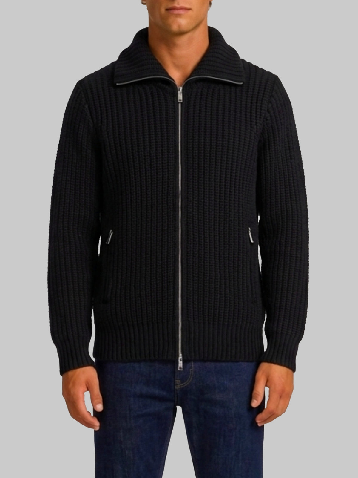 Ribbed zip jacket in black