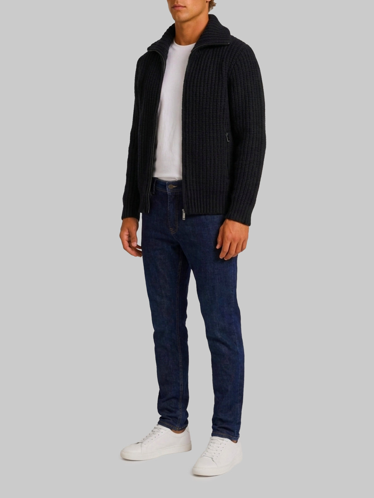 Ribbed zip jacket in black