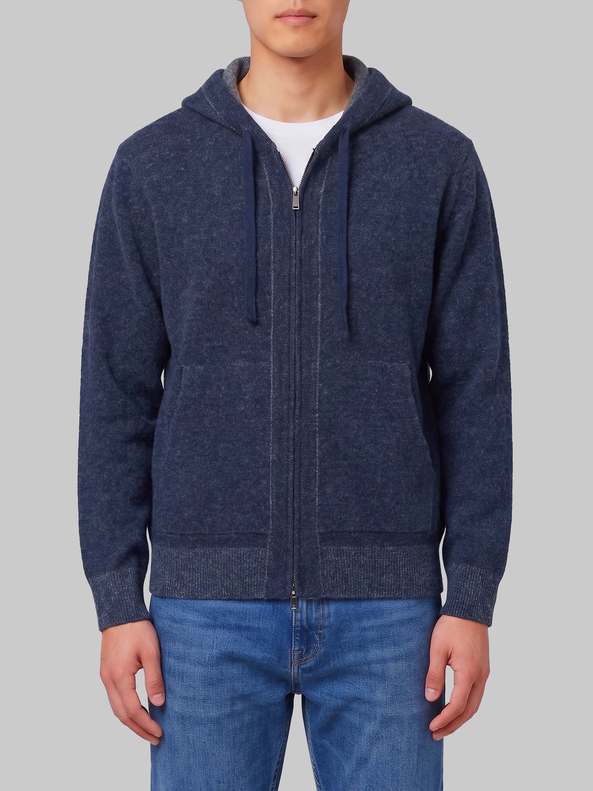 Merino wool zip sweatshirt in navy
