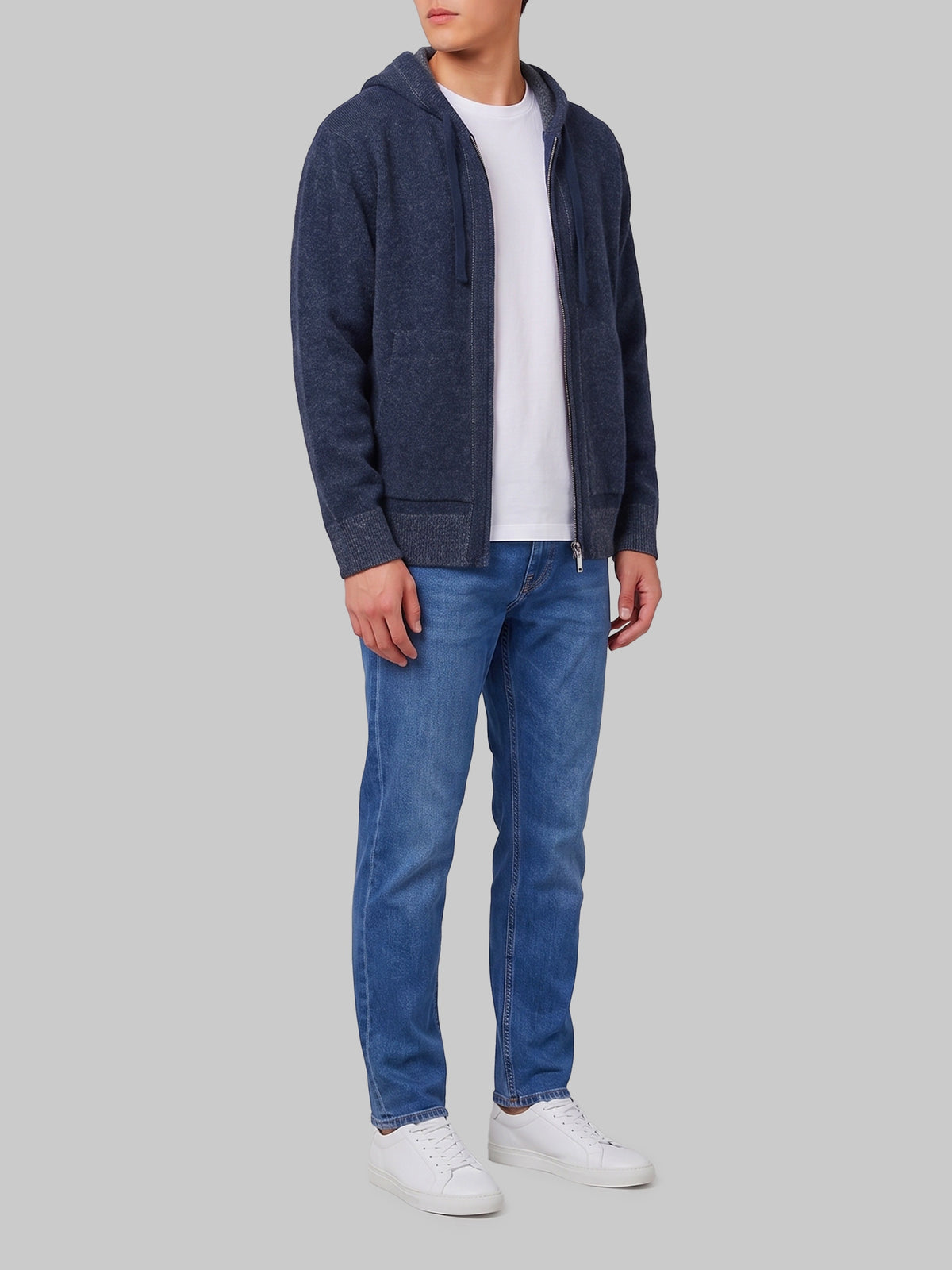 Merino wool zip sweatshirt in navy