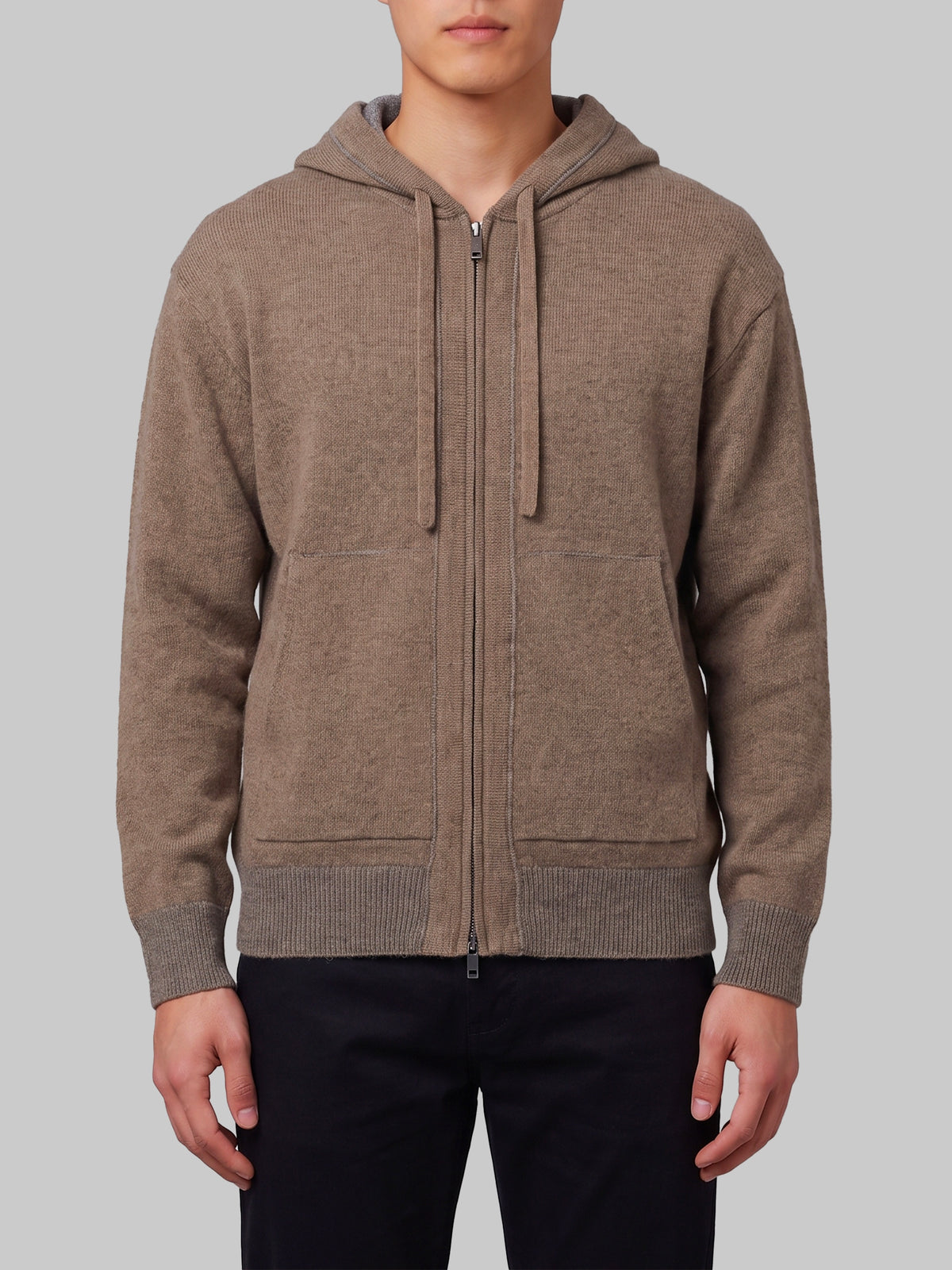 Merino wool zip sweatshirt in taupe