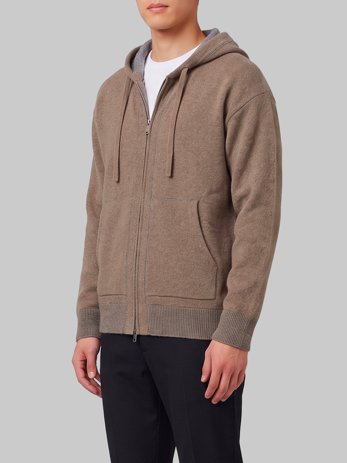 Merino wool zip sweatshirt in taupe