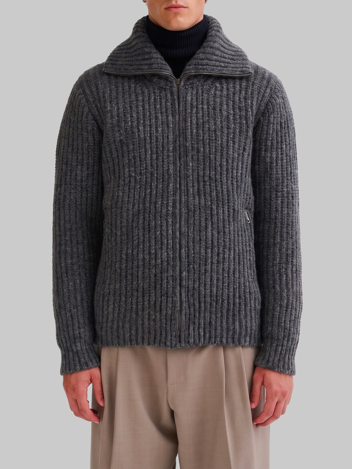 Ribbed zip jacket in anthracite