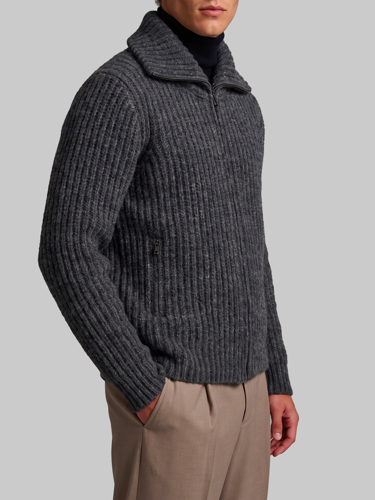 Ribbed zip jacket in anthracite
