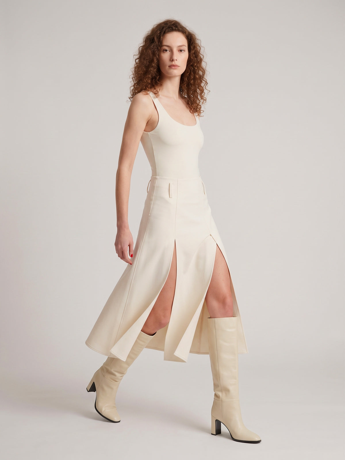 Midi panel skirt in double crepe