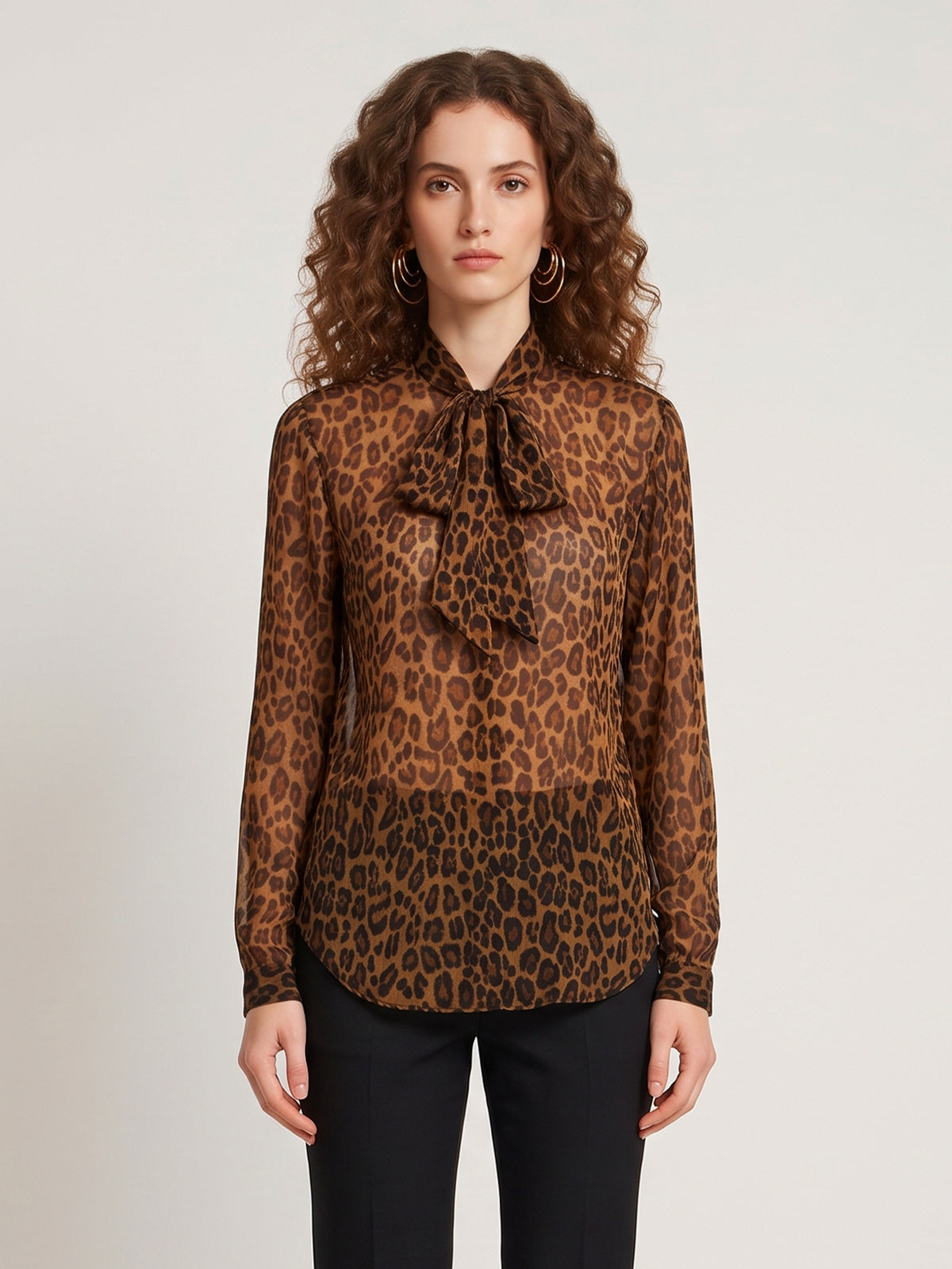 Animal print blouse with bow