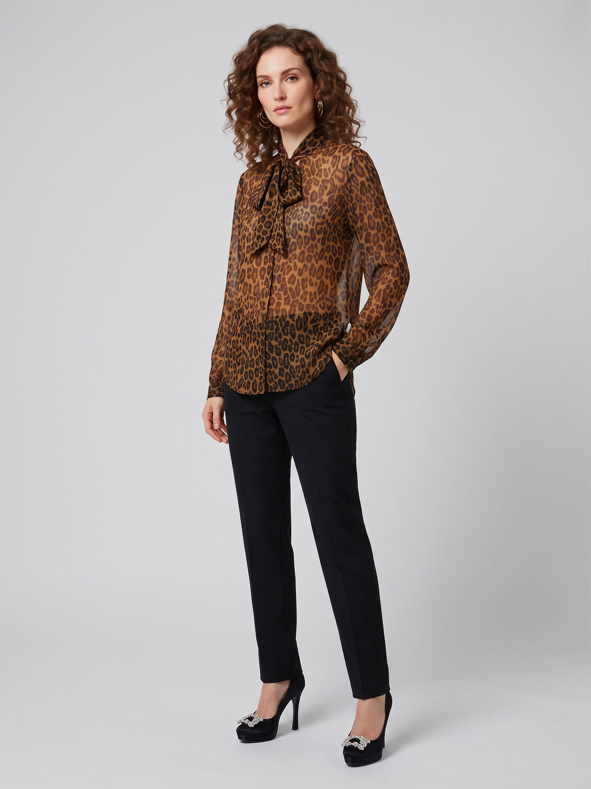 Animal print blouse with bow
