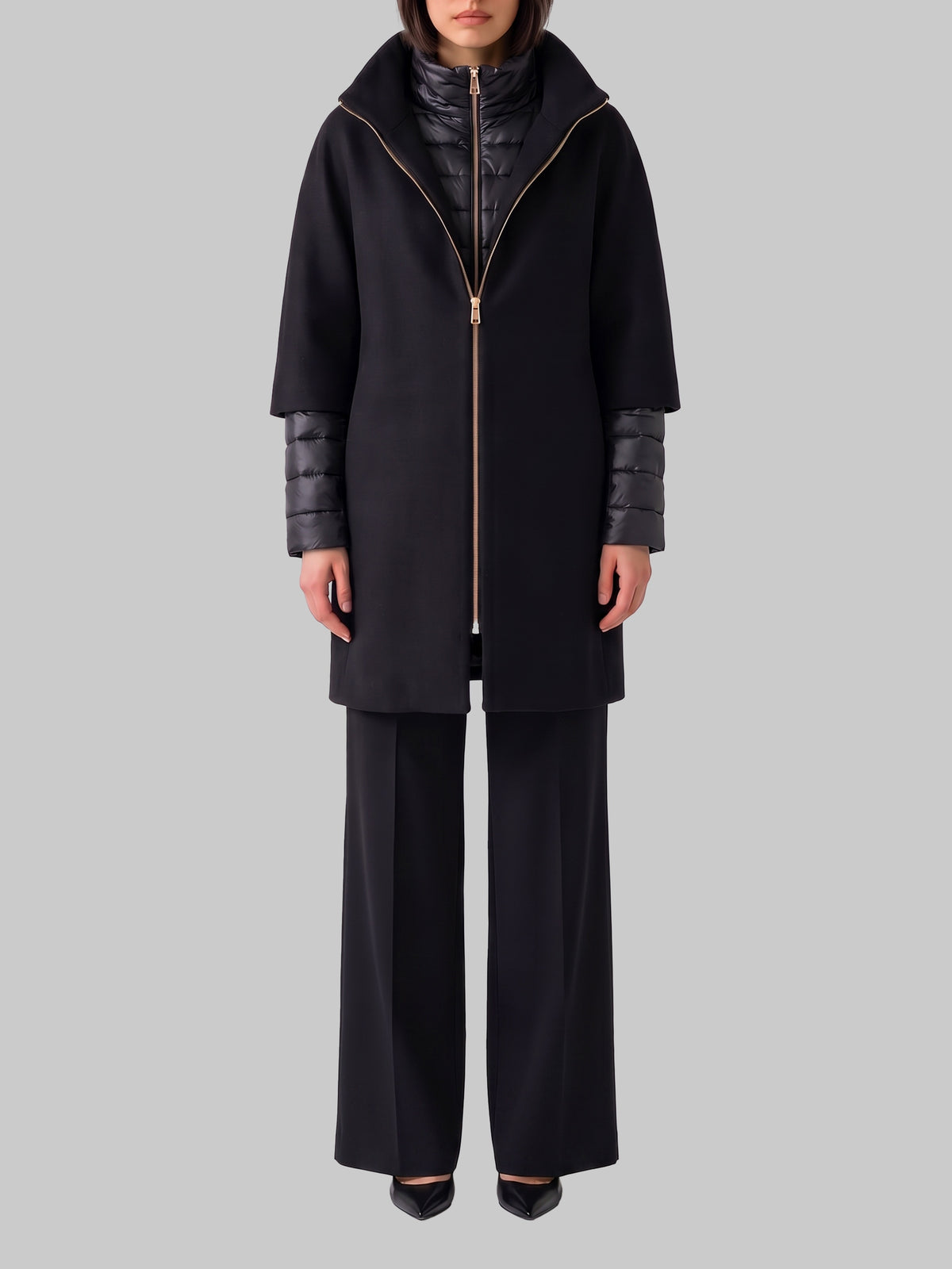 Ultra-light coat in eco wool and nylon