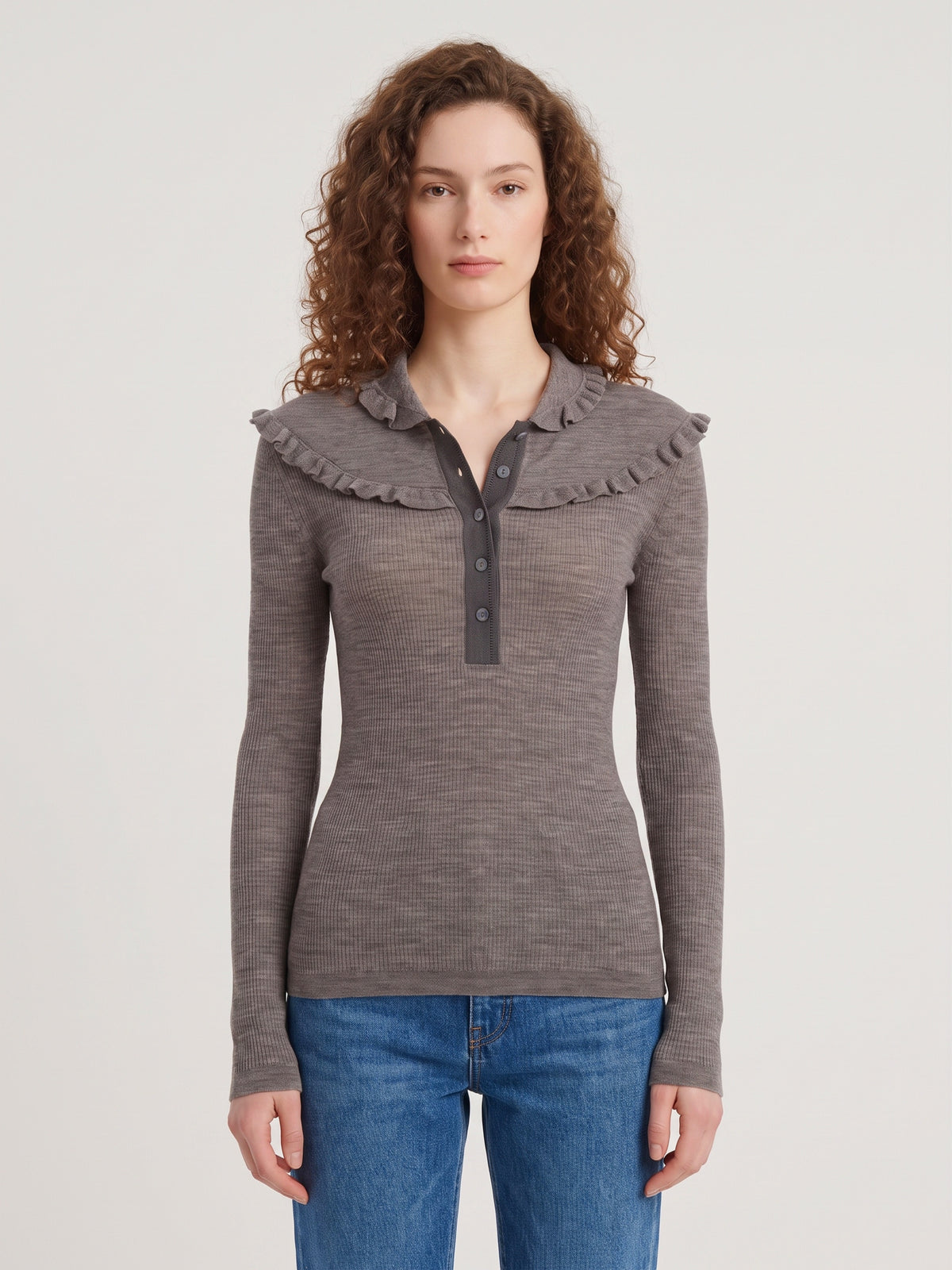 Slim-fit Henley shirt in ultra-thin wool knit