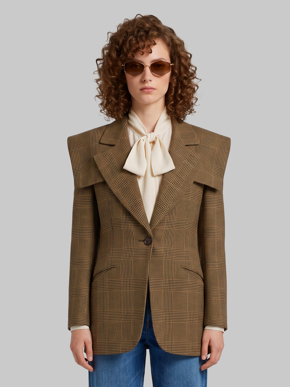 Single-breasted tailored jacket in Prince of Wales wool