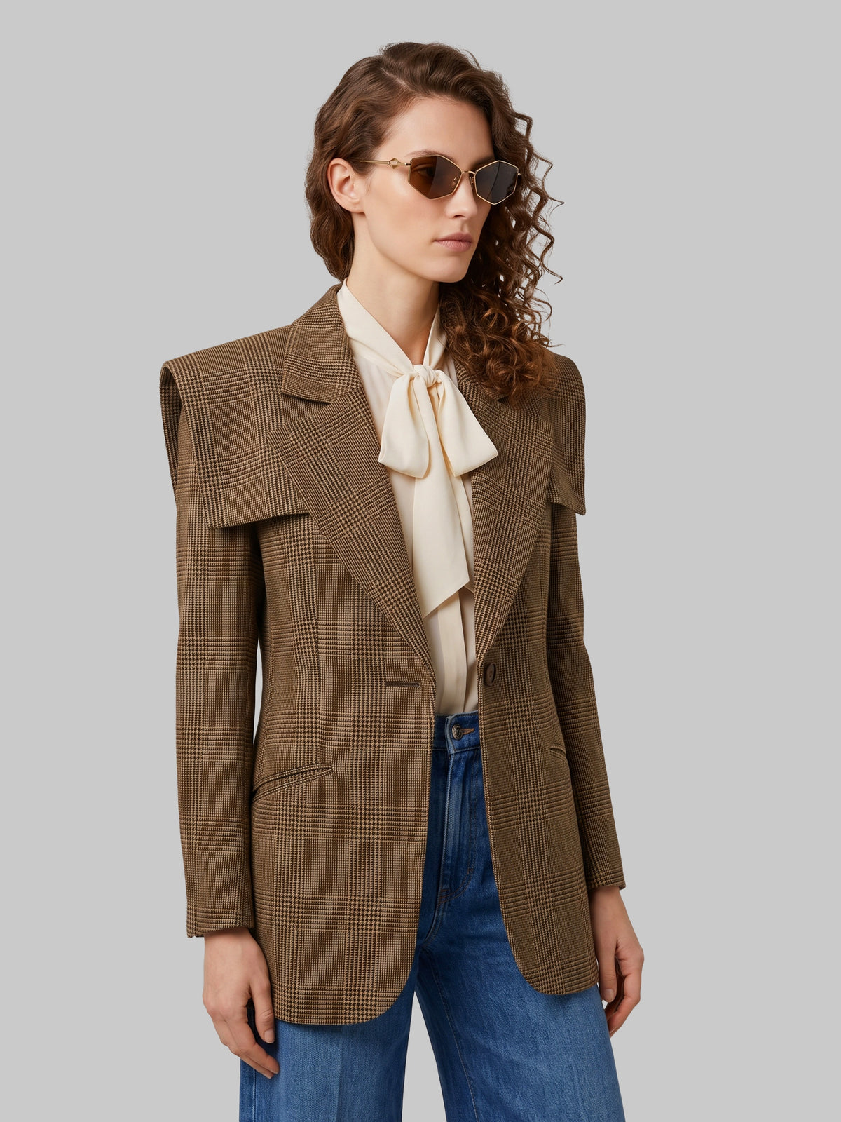 Single-breasted tailored jacket in Prince of Wales wool