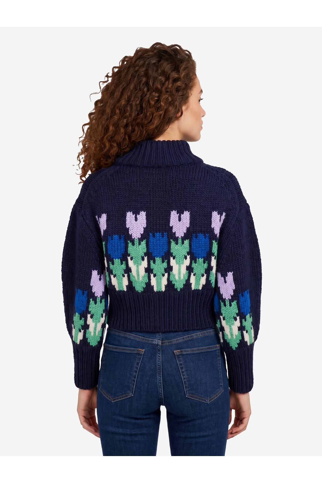 Cropped wool knit sweater with logo and turtleneck