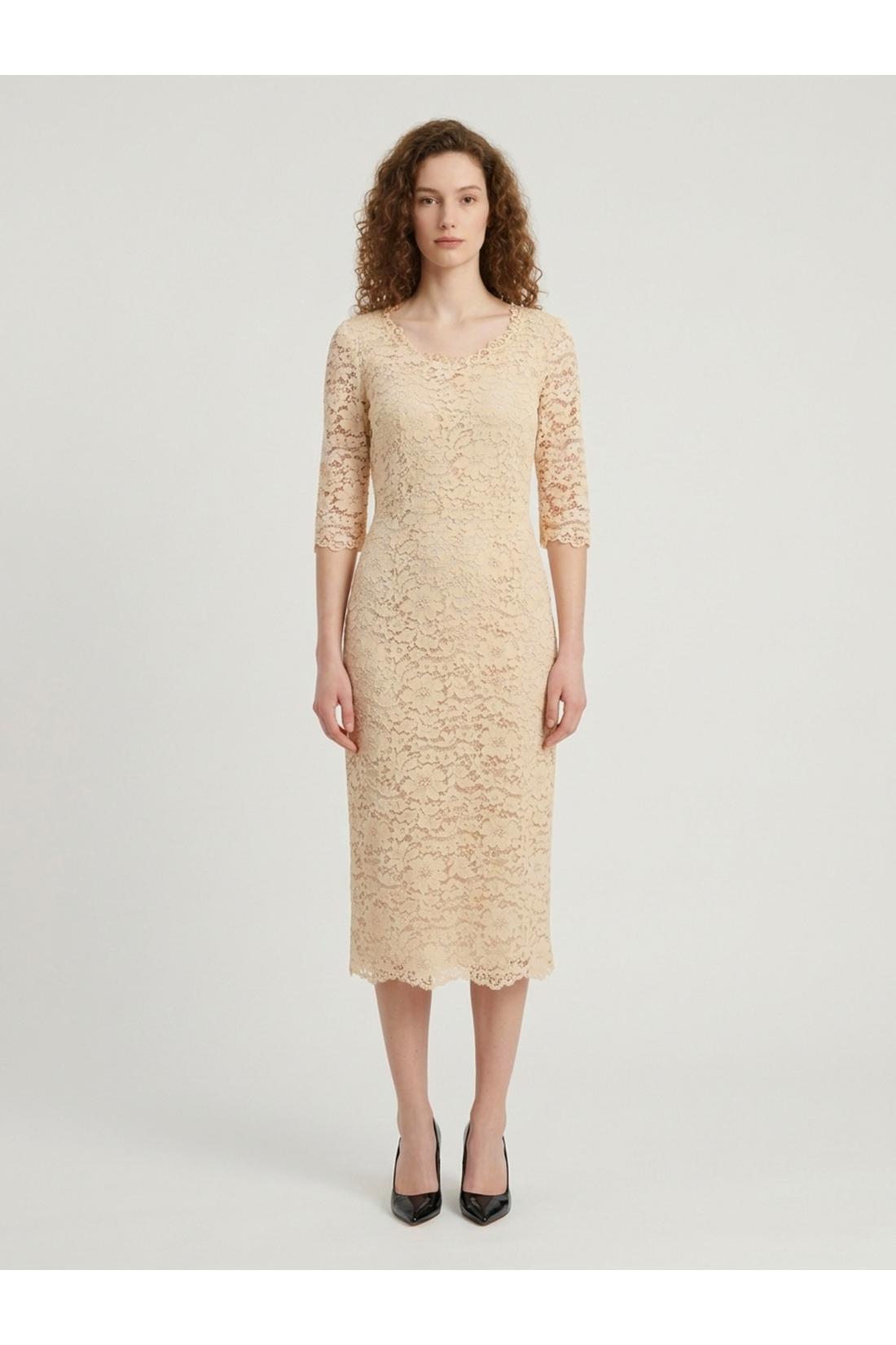 White lace midi sheath dress