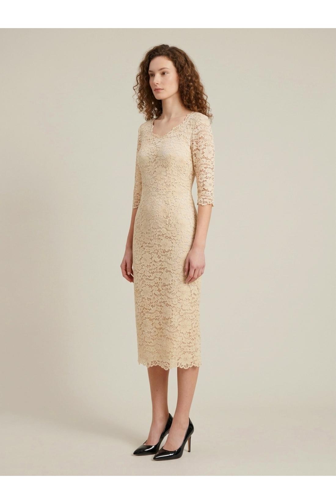 White lace midi sheath dress