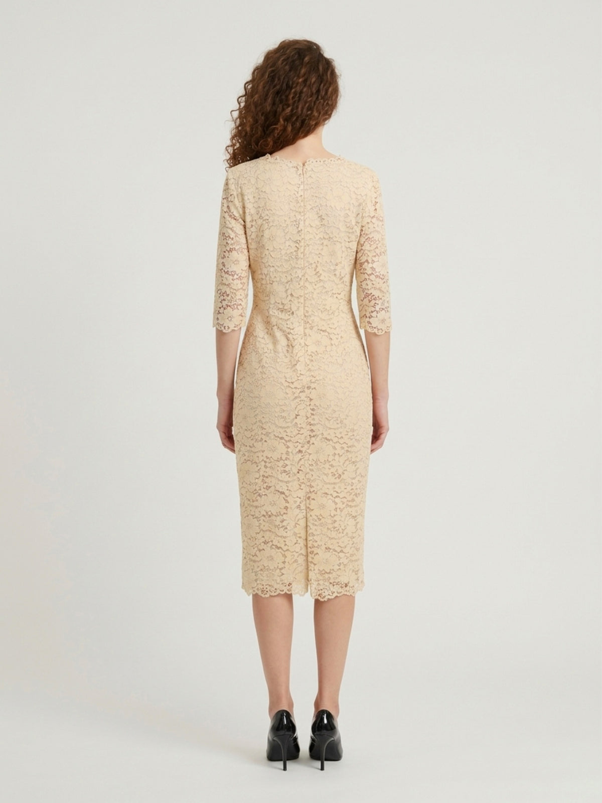 White lace midi sheath dress