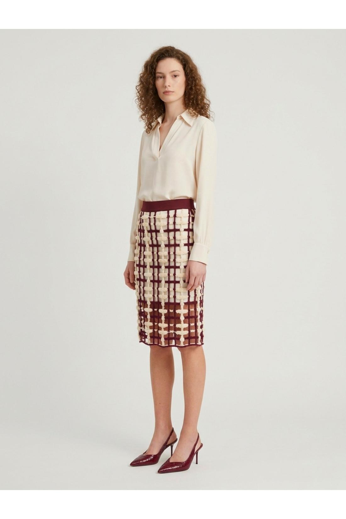 Burgundy mesh midi skirt