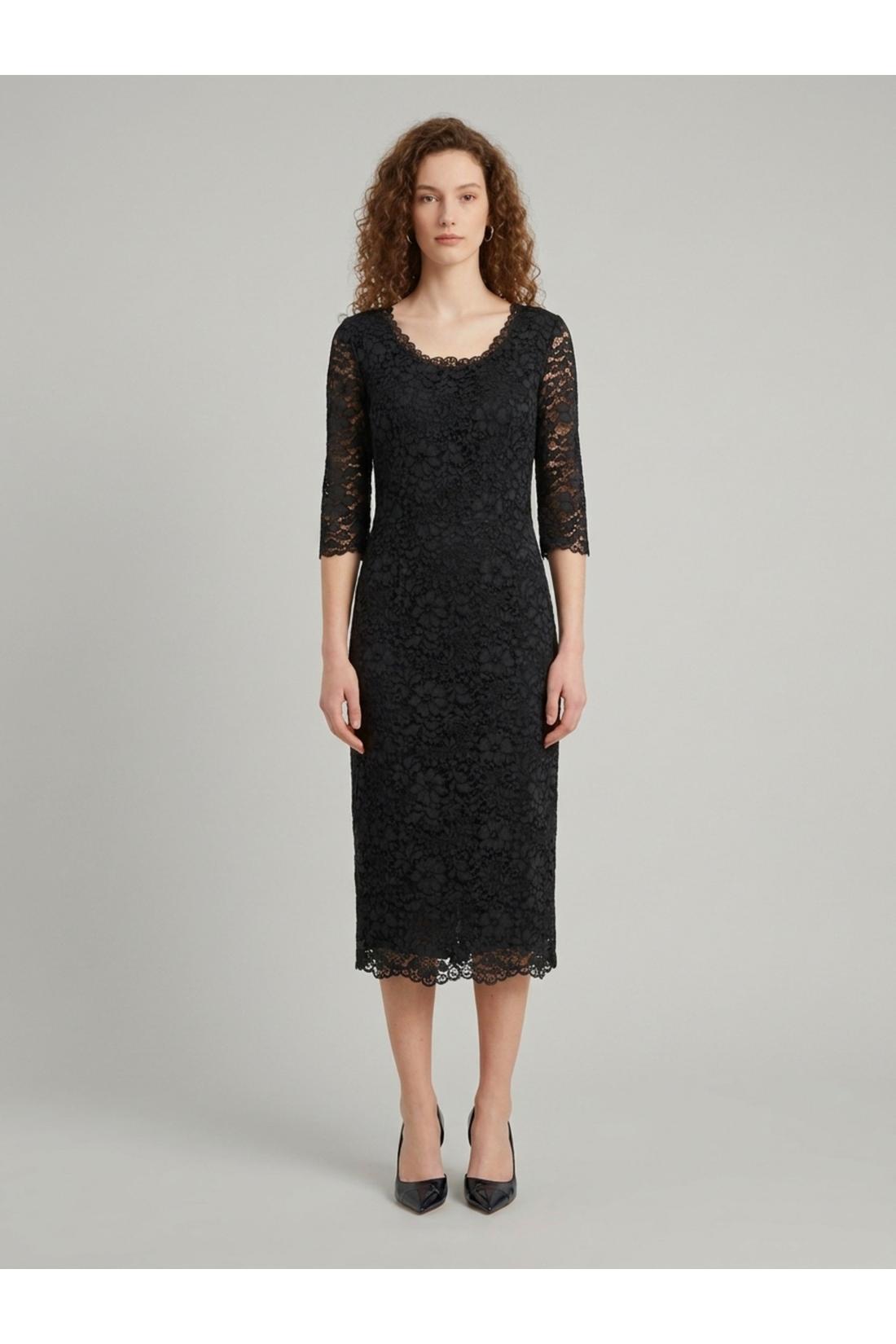 Black lace midi sheath dress