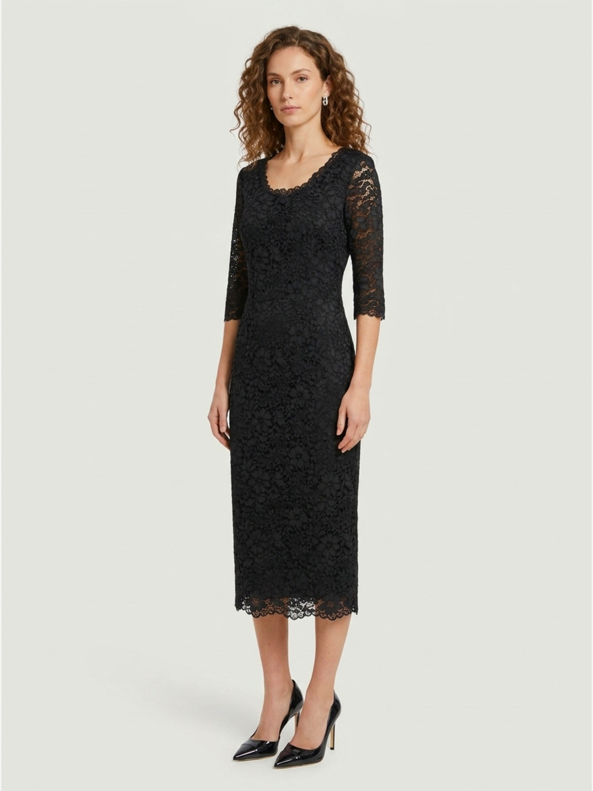 Black lace midi sheath dress