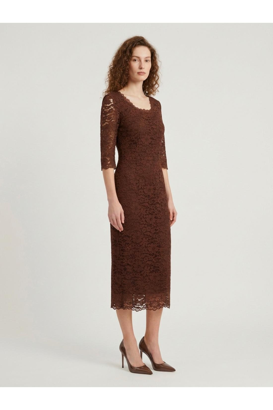 Brown lace midi sheath dress