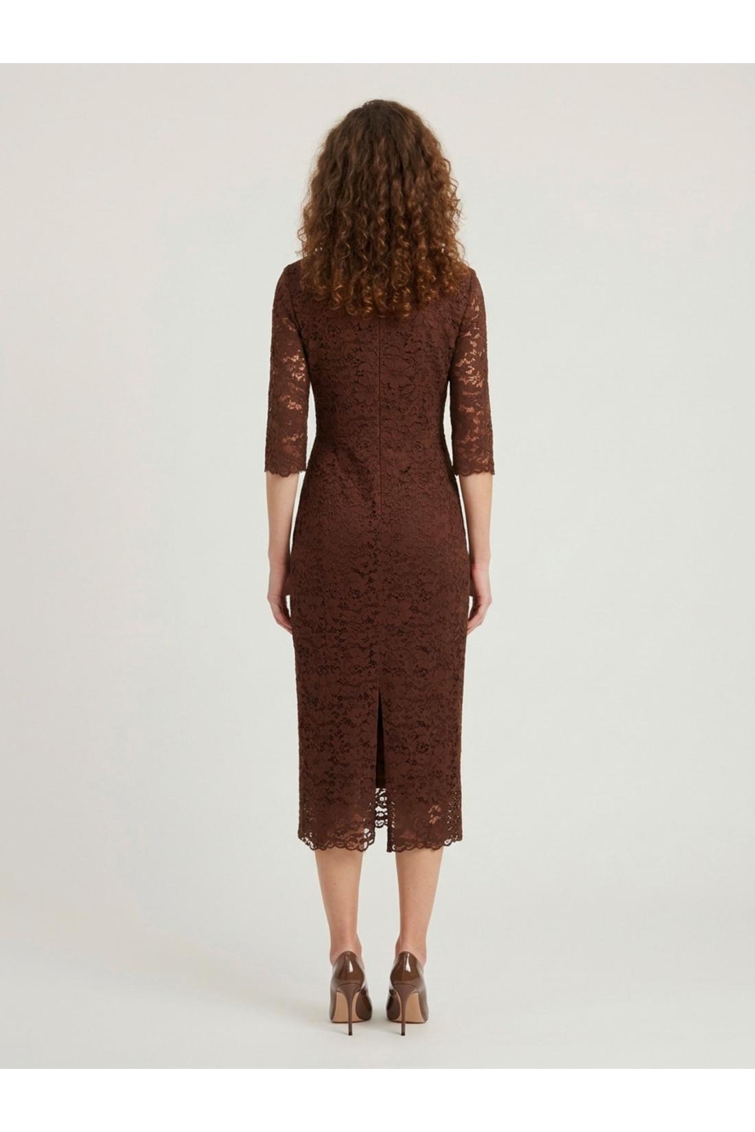 Brown lace midi sheath dress