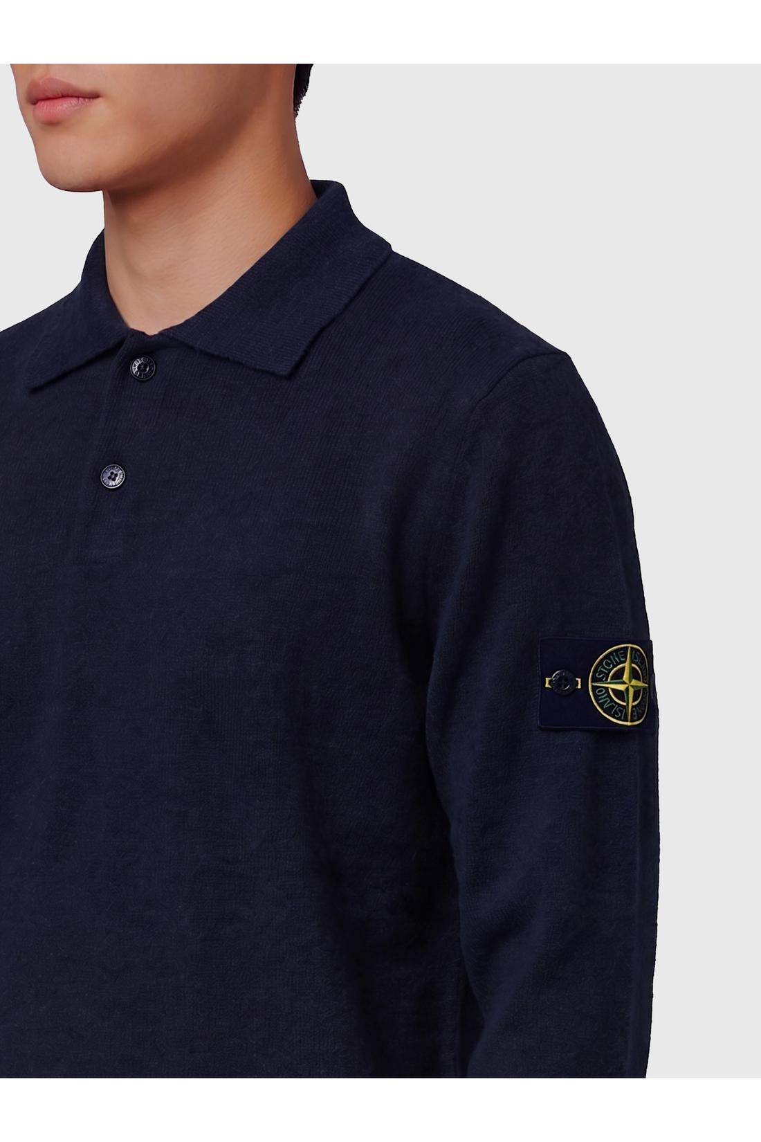 Stone Island-OUTLET-SALE-Navy blue RWS virgin wool polo shirt-ARCHIVIST