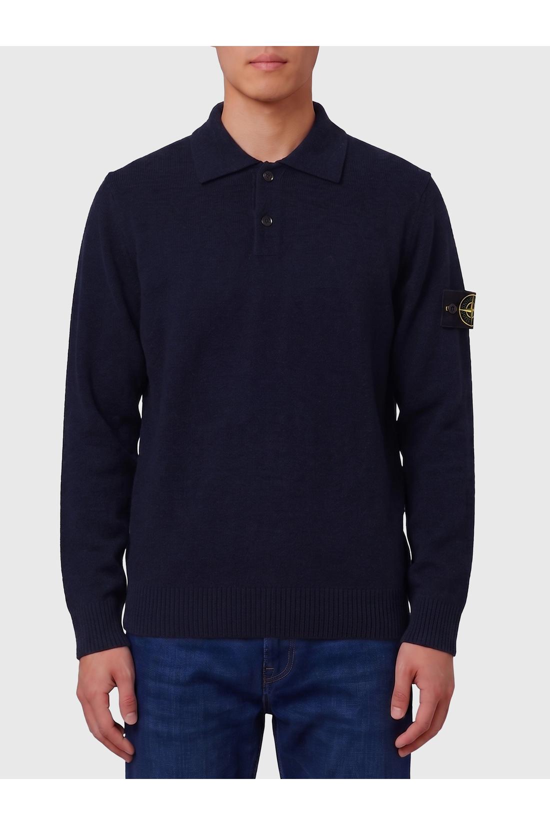 Stone Island-OUTLET-SALE-Navy blue RWS virgin wool polo shirt-ARCHIVIST