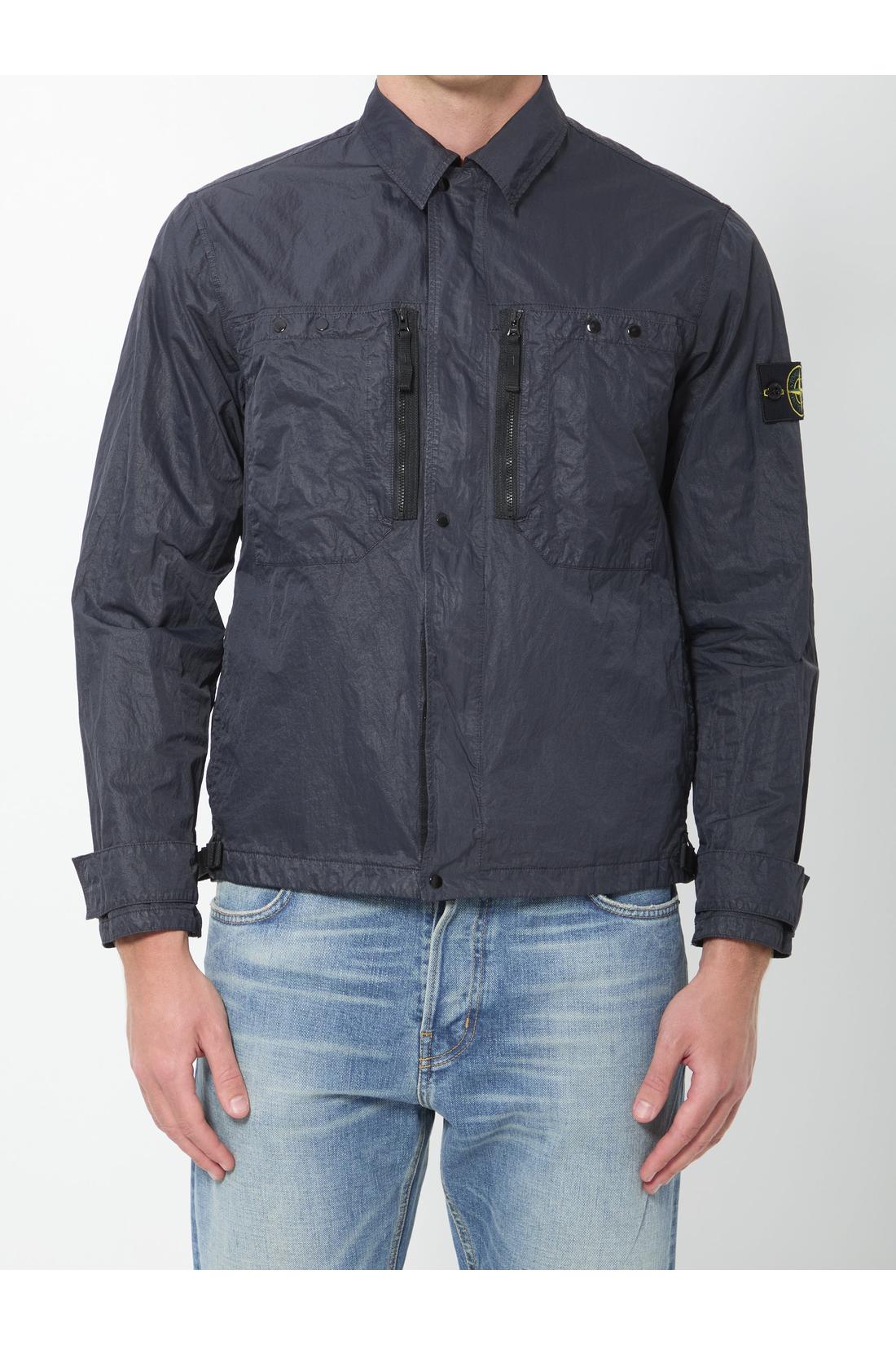 Navy blue nylon overshirt-Shirts-Stone Island-OUTLET-L-BLAU-ARCHIVIST-ARCHIVE-SALE