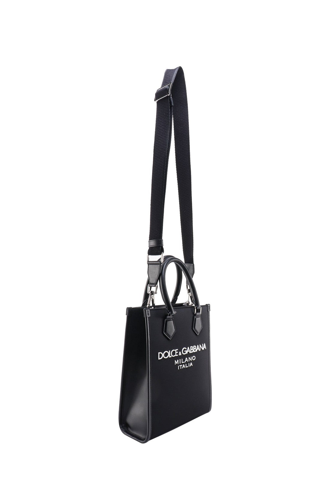 DOLCE & GABBANA-OUTLET-SALE-Nylon and leather handbag with embossed logo-ARCHIVIST