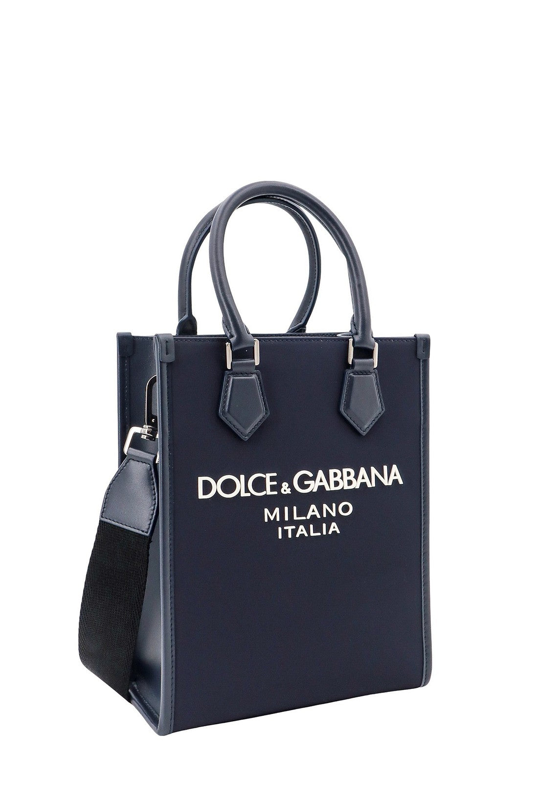 DOLCE & GABBANA-OUTLET-SALE-Nylon and leather handbag with embossed logo-ARCHIVIST