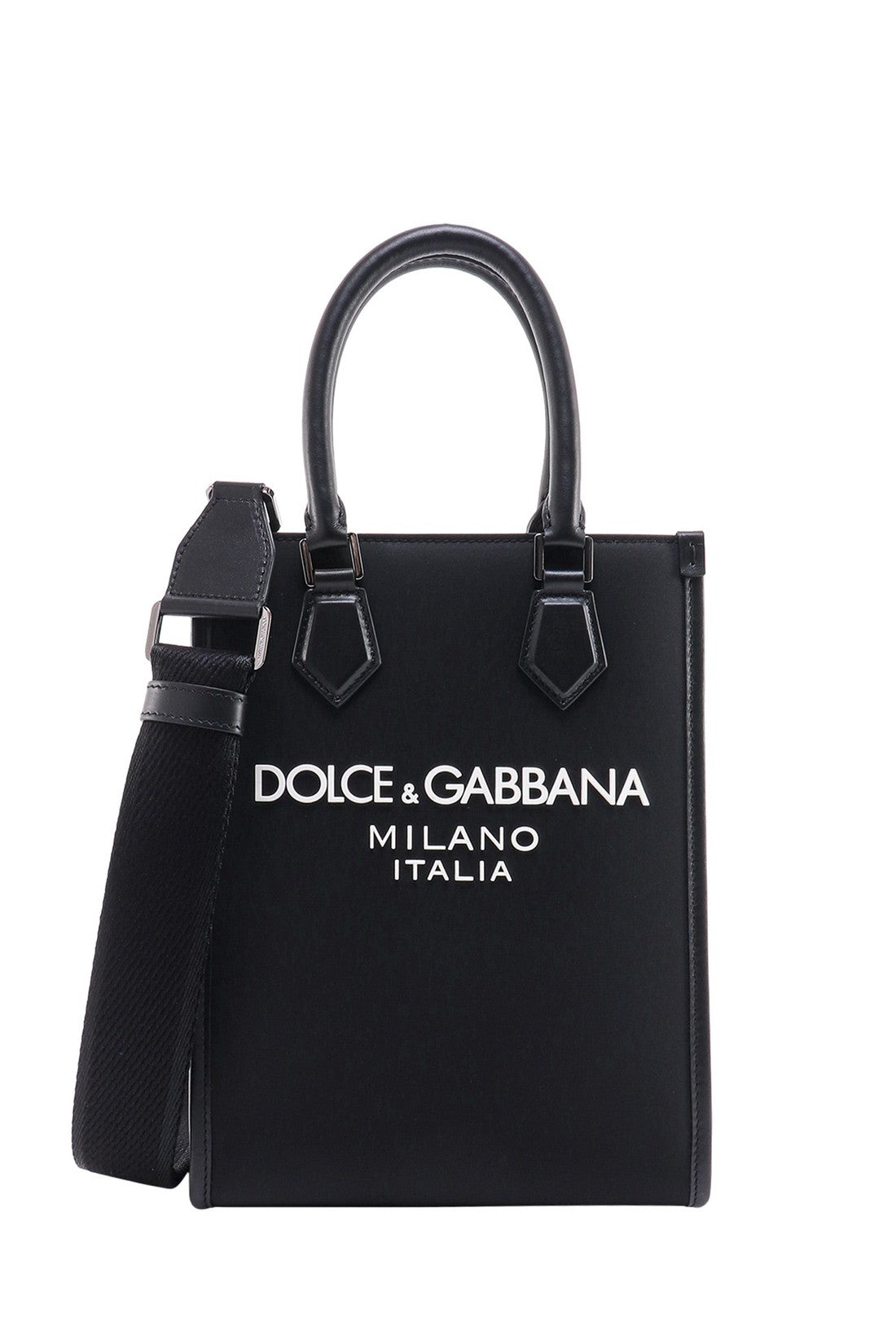 DOLCE & GABBANA-OUTLET-SALE-Nylon and leather handbag with embossed logo-ARCHIVIST