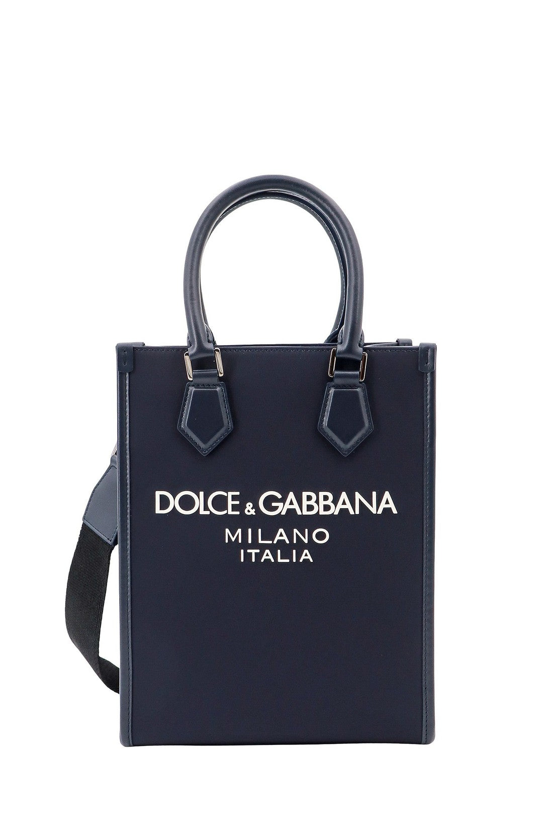 DOLCE & GABBANA-OUTLET-SALE-Nylon and leather handbag with embossed logo-ARCHIVIST