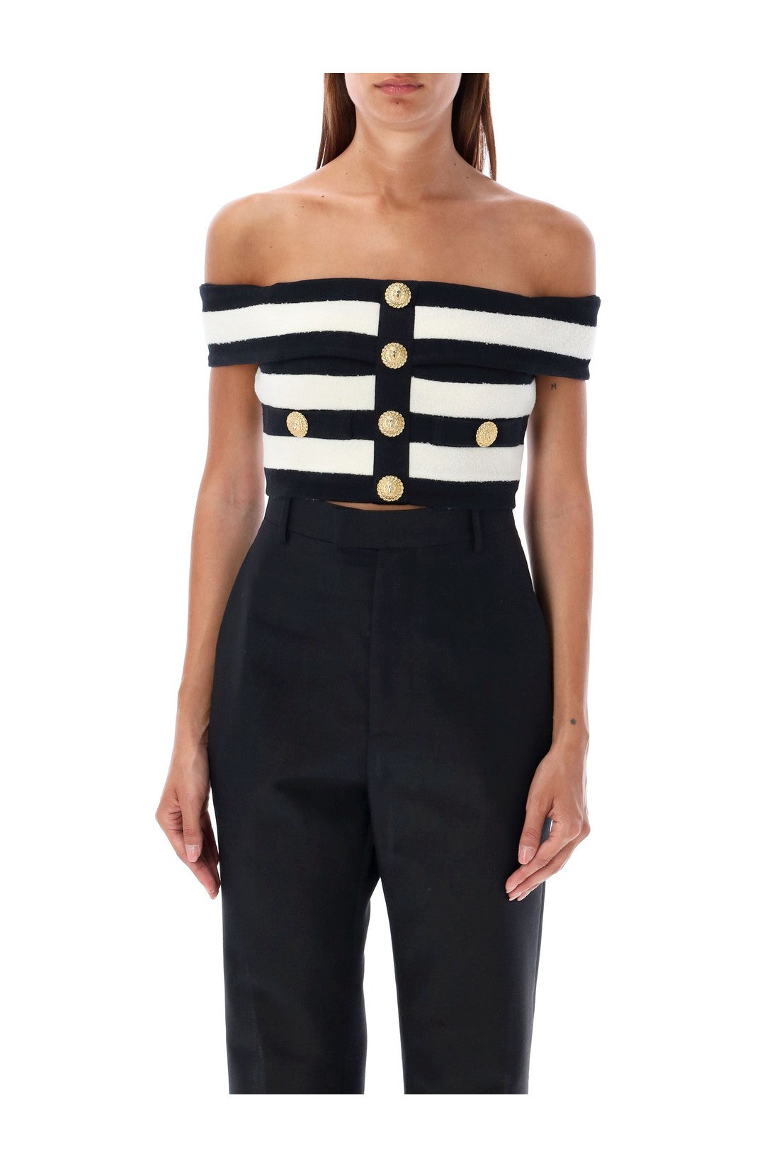 BALMAIN-OUTLET-SALE-Off shoulder stripes top-ARCHIVIST