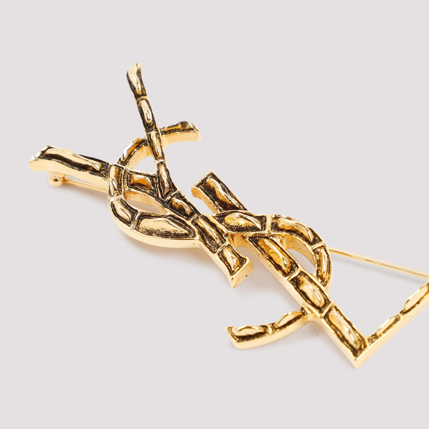 Saint Laurent-OUTLET-SALE-Opyum Textured Coco Brooch-ARCHIVIST