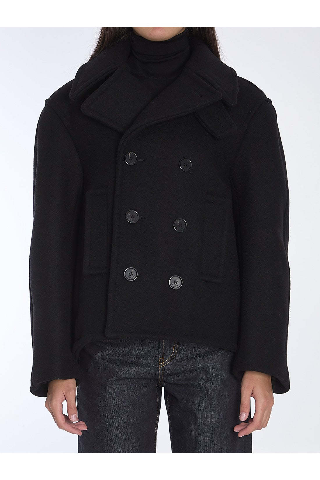 SAINT LAURENT-OUTLET-SALE-Oversize pea coat in wool-ARCHIVIST