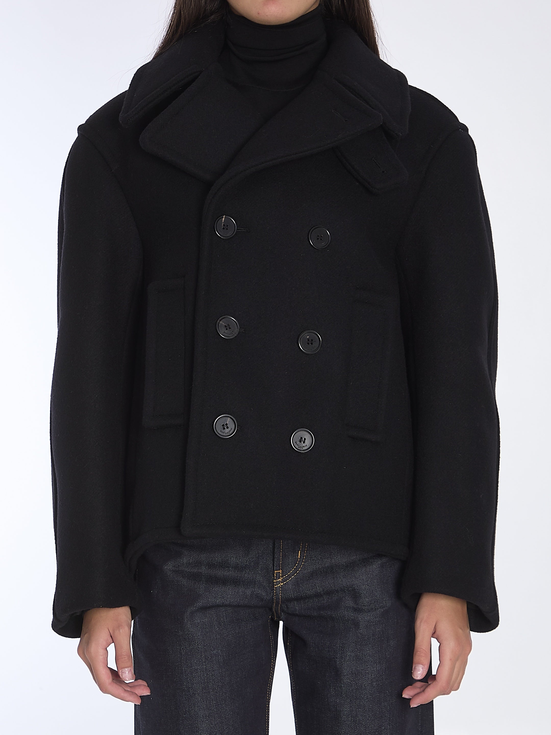 SAINT LAURENT-OUTLET-SALE-Oversize pea coat in wool-ARCHIVIST