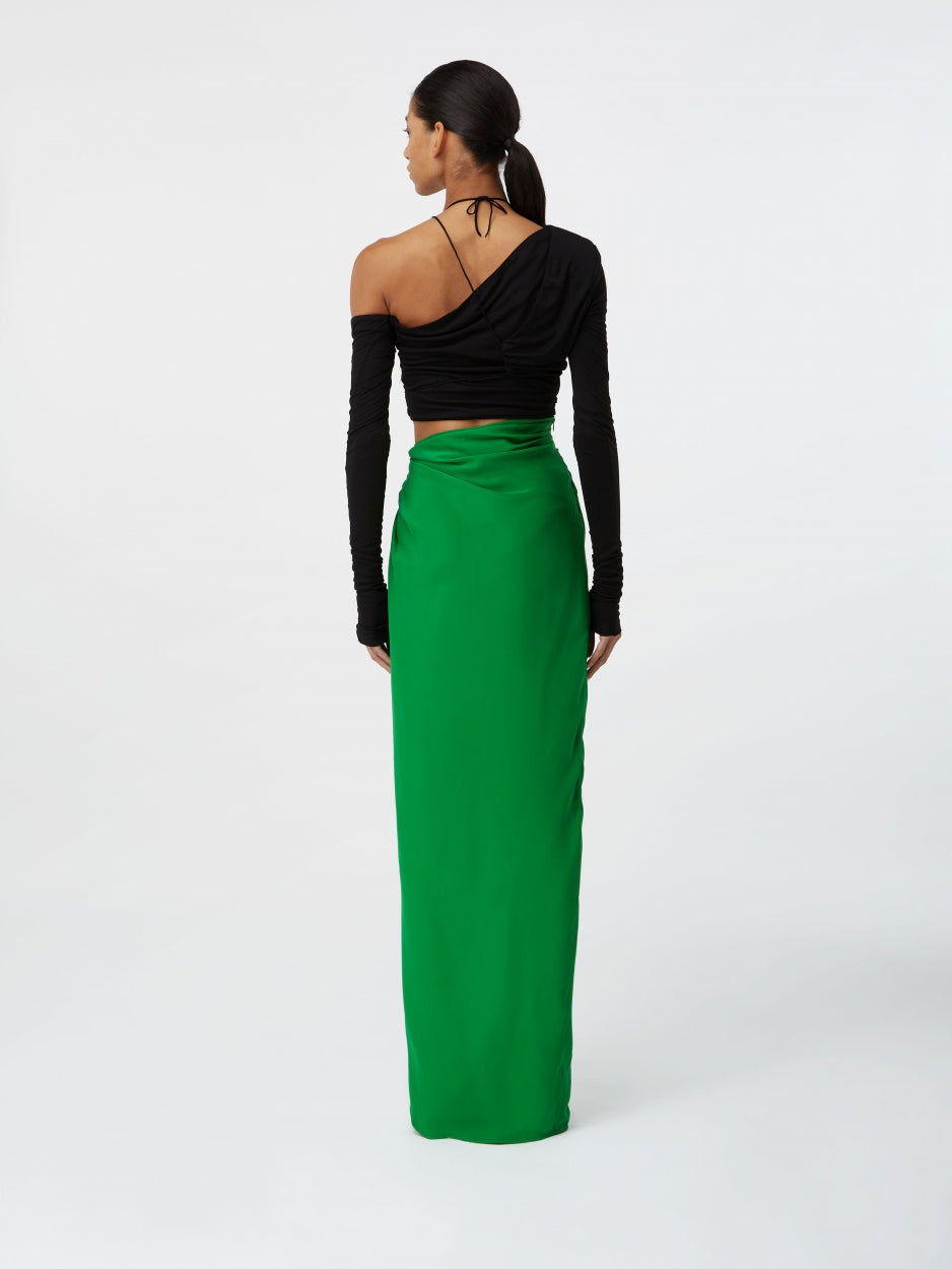 green long maxi silk skirt