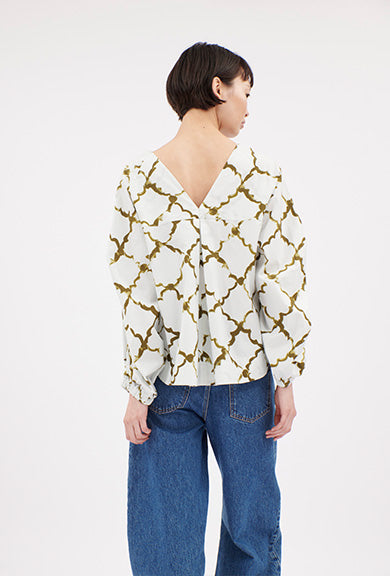 Odeeh-Painted Arabesque Pop Bluse, Goldolive-Hemden & Blusen-Black-Deal-Outlet-by-ARCHIVIST